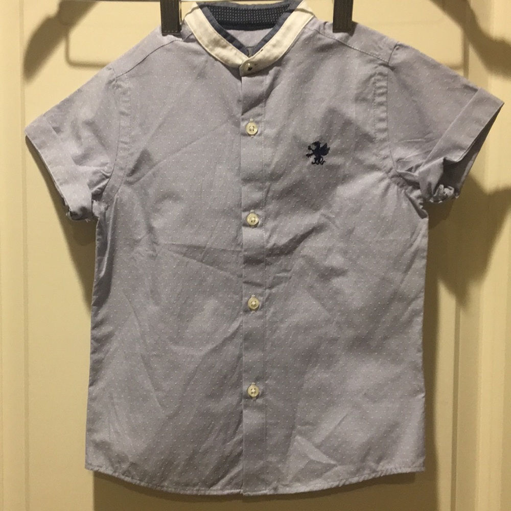 Like New! Next band collar print Button Down short sleeve Shirt boy size 4 yrs